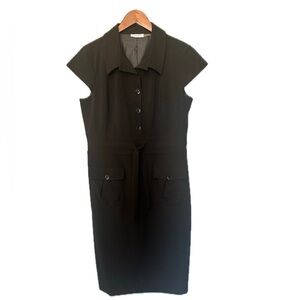 Calvin Klein Women’s Black Tie Waist Lined Career Work Dress Cap Sleeve Size 14